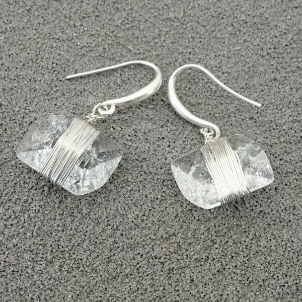 Raw Clear Quartz Wire Wrapped Dangle Earrings
